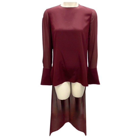 AKRIS BURGUNDY HIGH LOW SILK TOP - Picture 1 of 6